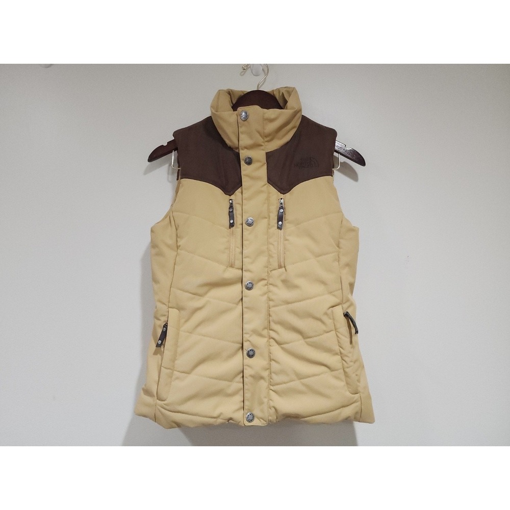 THE NORTH FACE WOMEN'S SIZE SMALL CRYPTIC TAN & BROWN PUFFER VEST FLEECE LINED